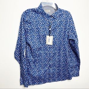 NWT Ted Baker Blue Floral Dress Shirt Button Sz 4